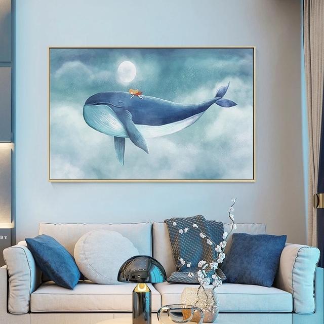 Abstract Animal Watercolor Whale Seascape Canvas Painting Posters and Prints Wall Art Pictures Cuadro Living Room Decor No Frame