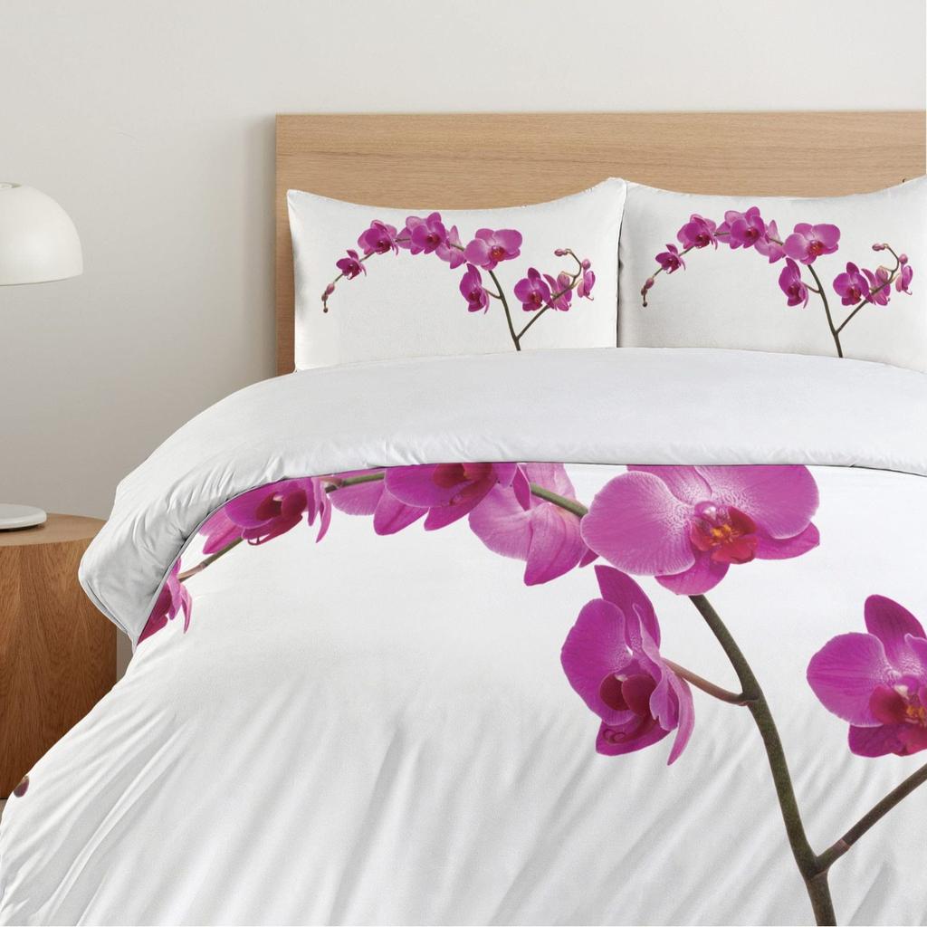 Wild Orchid Petals Three-Piece Quilt Cover Digital Printing Bedding Set Bed Cover
