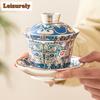 Handmade 999 Gilt Silver Gaiwan Taotie Pattern Three Talents Cup Saucer Tea Tureen Tea Brewing Cover Bowl Teaset Supplies Craft