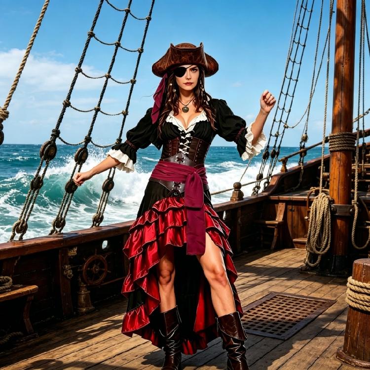 Pirate Costume Accessories Renaissances Medieval Pirate Head Scarf,Hat Necklace Eye Patches Cosplay Halloween Costume