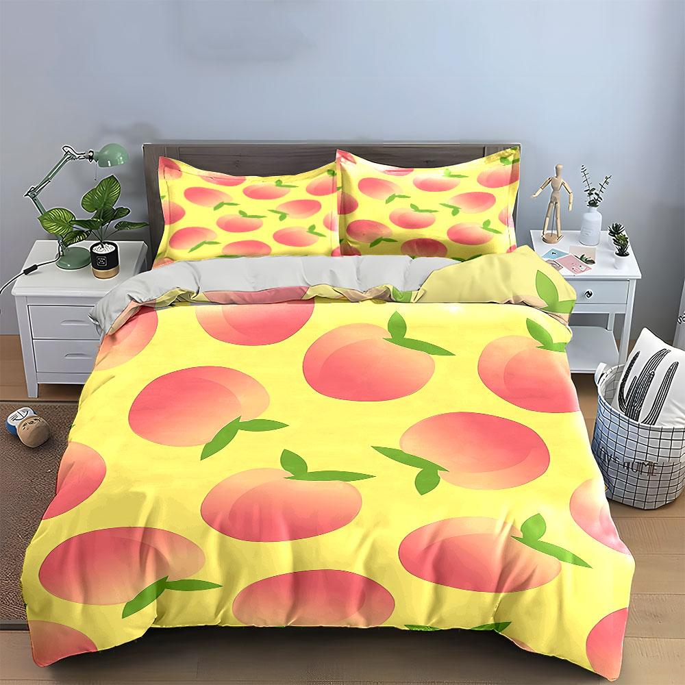 Peach Print Bedding Set Bedding Duvet Cover Set Duvet Cover Pillowcases (1 * Duvet Cover 2 * Pillowcases, without duvet insert)