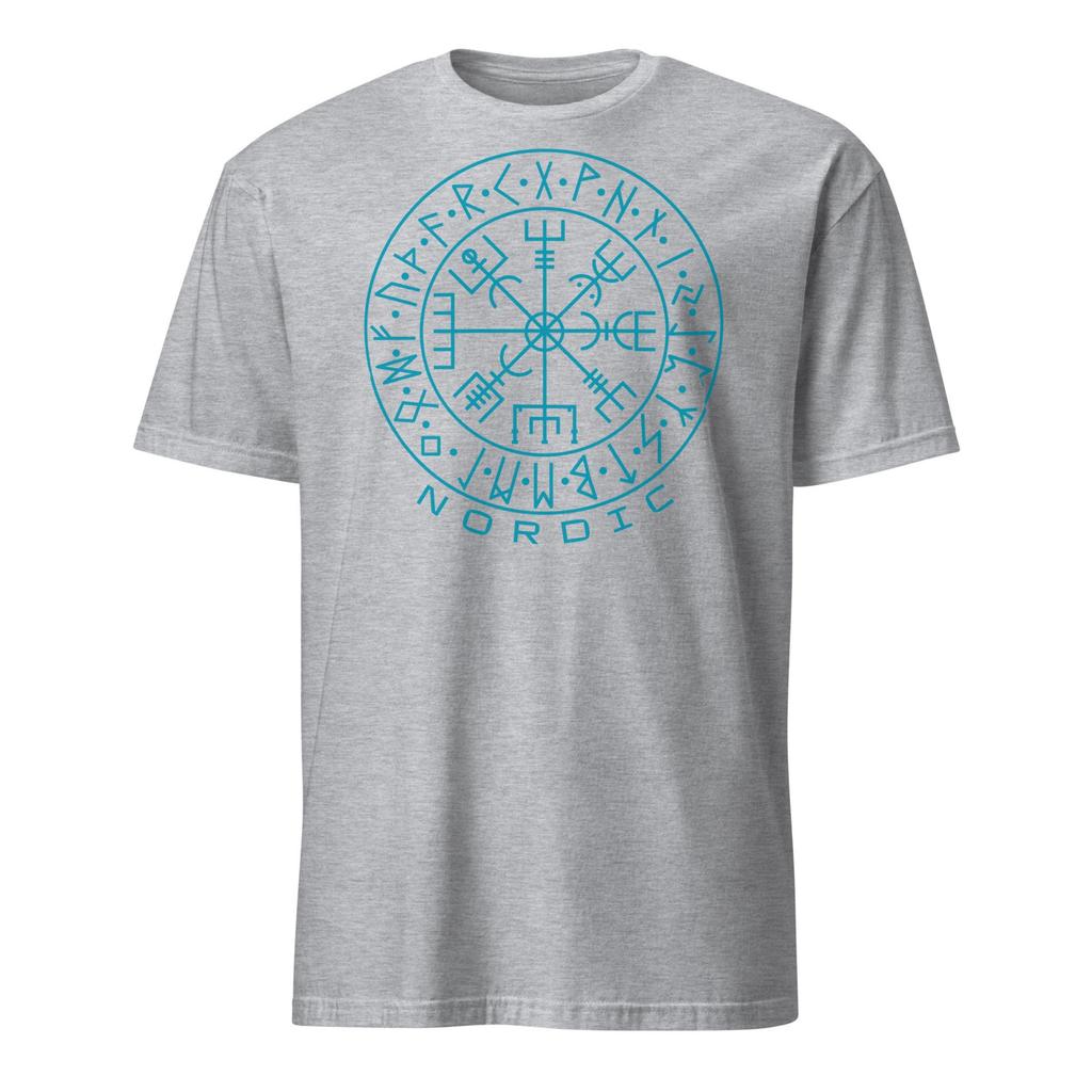 Magliette da Uomo Cerchio di Rune Norrene Camicia con Rune Vichinghe Magliette con Simboli Nordici Minimalista Vichingo Cotone Uomo Donna Unisex