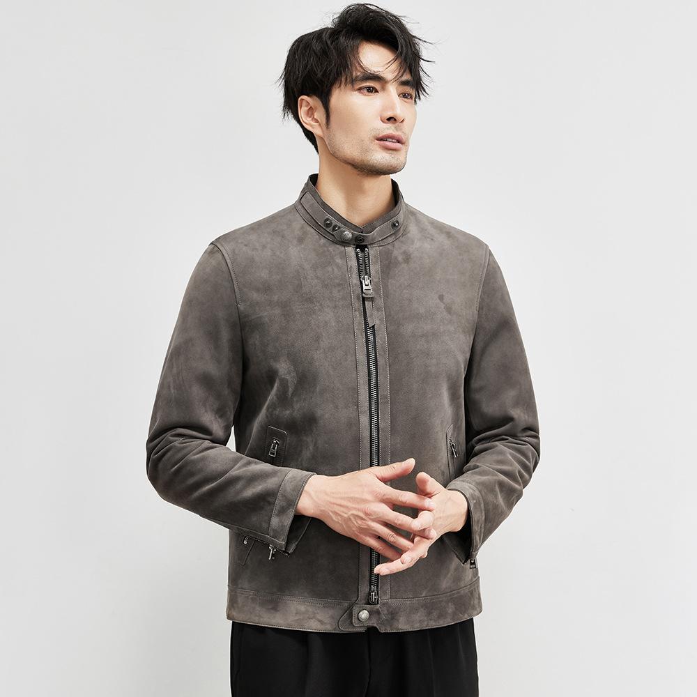 Mixed Lambskin, Genuine Leather, Men's Turned Fur, Suede Stand-up Collar, Men's Leather Jacket, Motorcycle Jacket, Autumn
