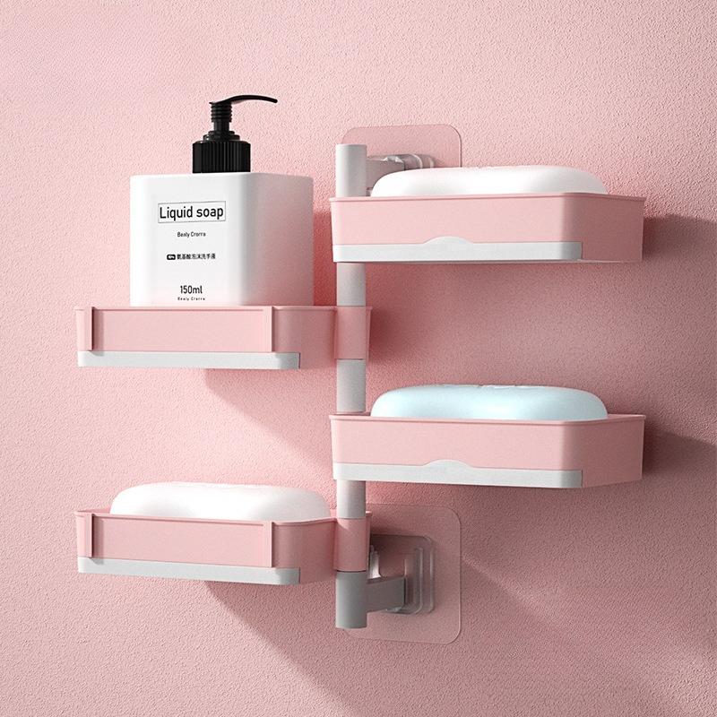 1Pc Lin Jie Rotating Soap Box New Creative No Punching Soap Box Bathroom Toilet Multi-layer Drain Shelf