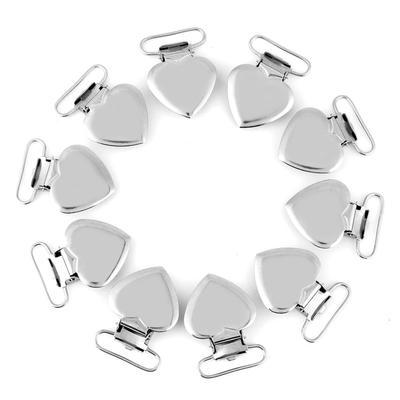 10 pz Metallo Argento Cuore di Pesca Bretelle Bretelle Clip Supporto Denti di Plastica
