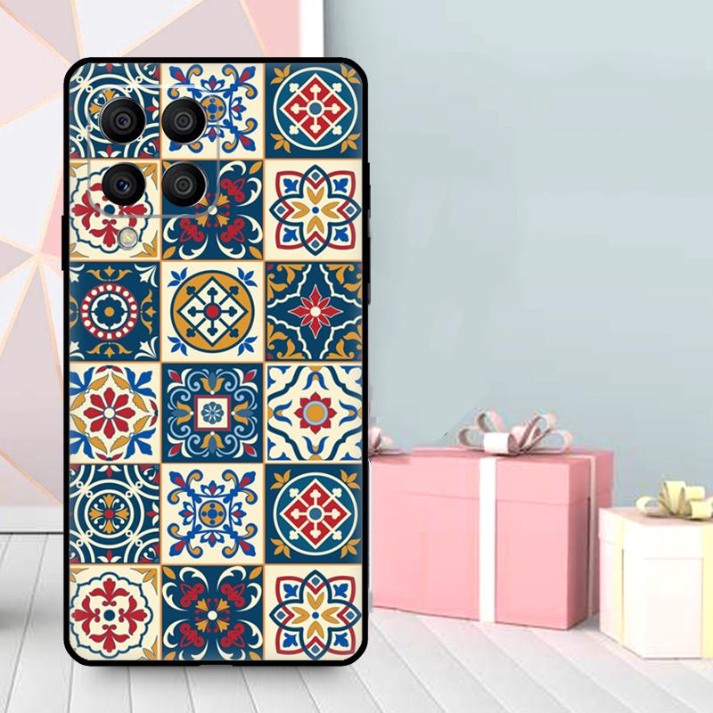 Square Turkish Flower Tiles Case For Samsung Galaxy M16 M31 M21 M13 M33 M53 M15 M35 M55 M36 M56 M12 M32 M52 M14 M34 M54