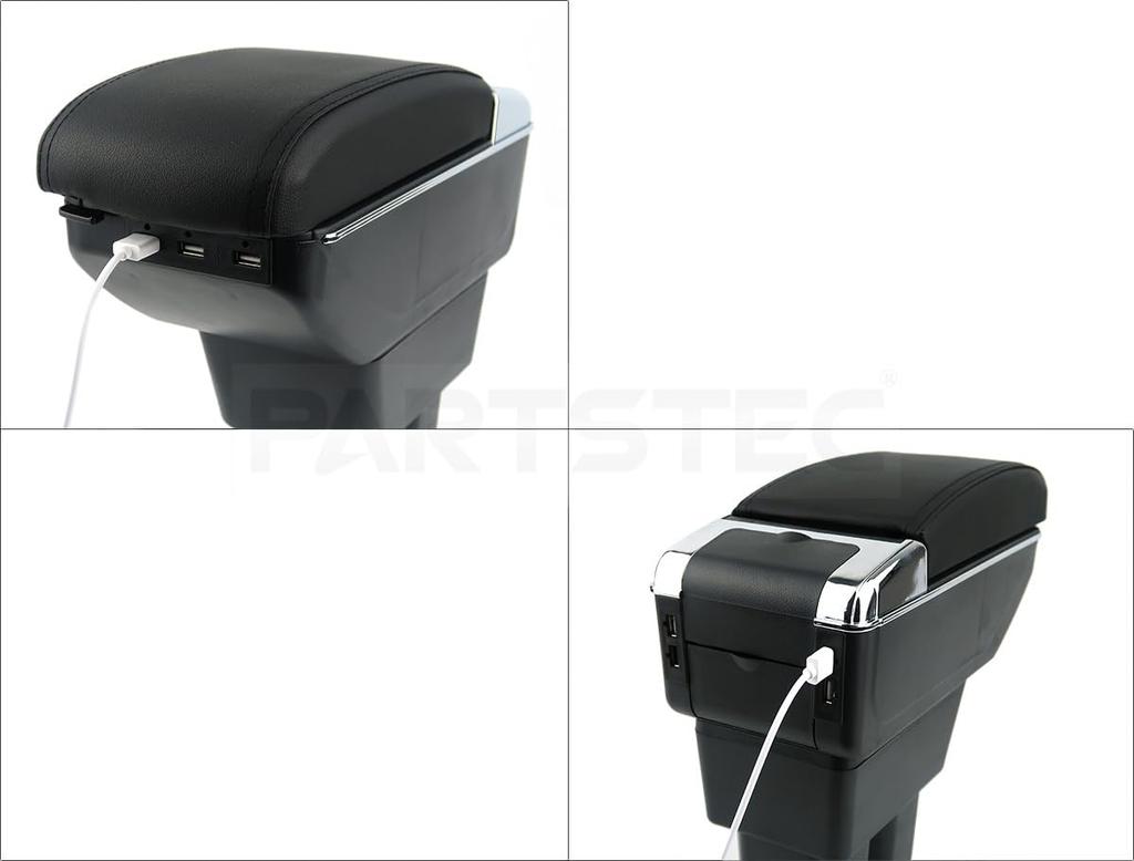 MOTOR POWER Armrest Console Box for Subaru Sambar Truck Center Console with USB Drink Extendable Sliding Black Stitching TT1/TT2, Port, Cord, Storage,