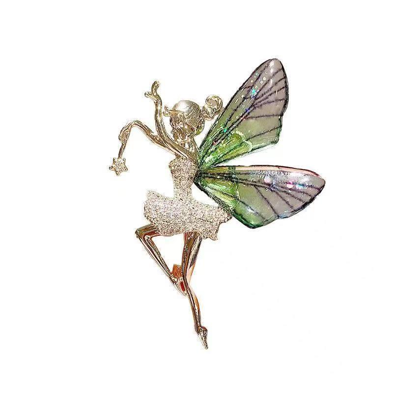 Exquisite Green Wings Ballet Girl Brooch - High-End Women s Fashion Accessory