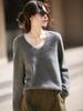 Women's V-neck Cashmere Wool Blend Long Sleeve Knit Pullover Sweater
