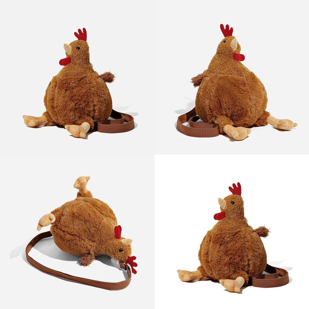 Serene Velvet Chicken Cartoon Bucket Bag With Zipper Closure For Casual Daily Use