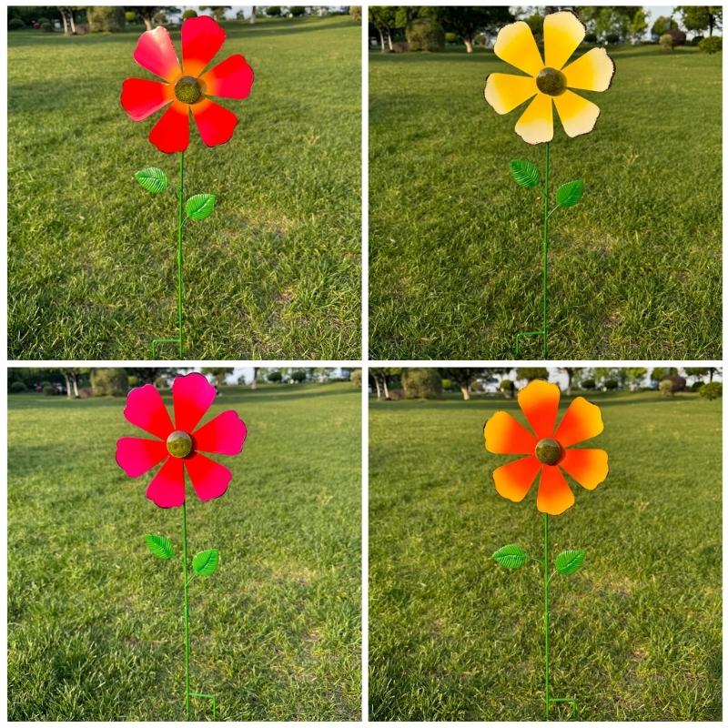 Metal Wind Spinner Stake Sculpture Ornaments For Outdoor Garden Yard Decoration Birthday Gift Easy Ground Installation