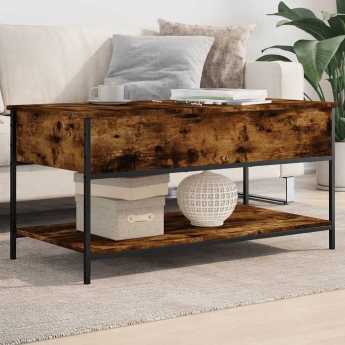 VidaXL Coffee Table, End Table with Adjustable Feet, Side Table with Storage Living Room Interior, Modern, Smoked Oak 845348