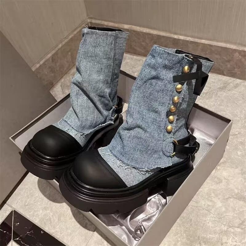 Ankle Boots Riveted Spice Girl Style Fake Two Pile Pile Boots Platform Elevation Little Boots Girl
