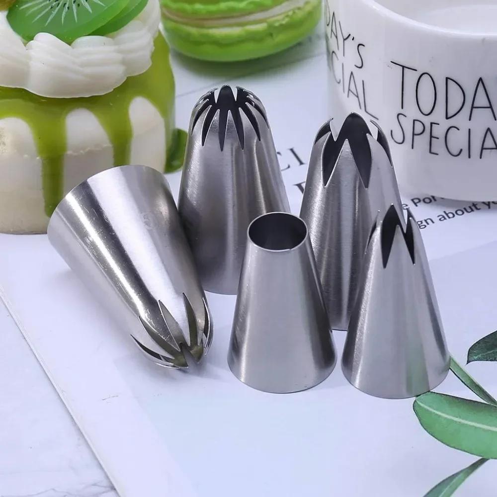 For  1 Set of 5 Large Stainless Steel Pipe Nozzles for Baking DIY Set Cake Decoration