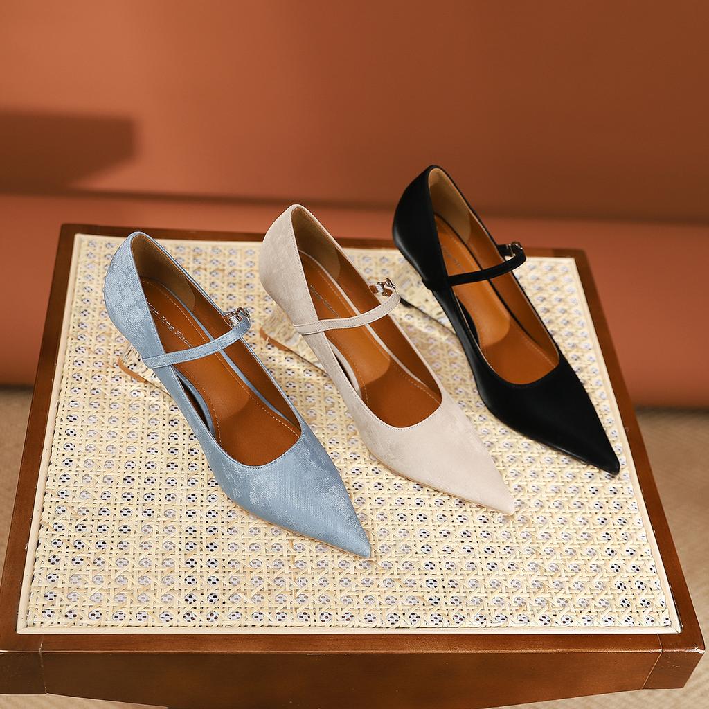 363-1 Niche temperament word with wedge heel single shoes autumn fashion new shallow mouth heightening women's shoes high heel single shoes