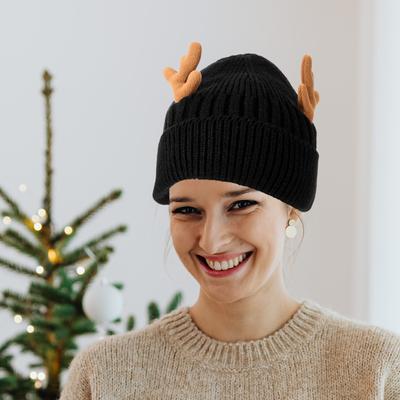1Pcs Winter Warm Hat Christmas Antlers Knitted Cap Soft Cozy Knit Woolen Cap Lightweight Fashion Hood Knitted Hat