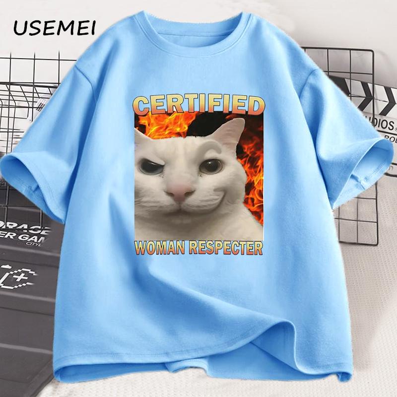 

Сертифицированный Уважатель Женщин Забавная Мемная Футболка с Котом Женская Мужская Глупые Коты Футболка Уродливая Футболка Глупая Шутка Принтованная Футболка Унисекс 4XL