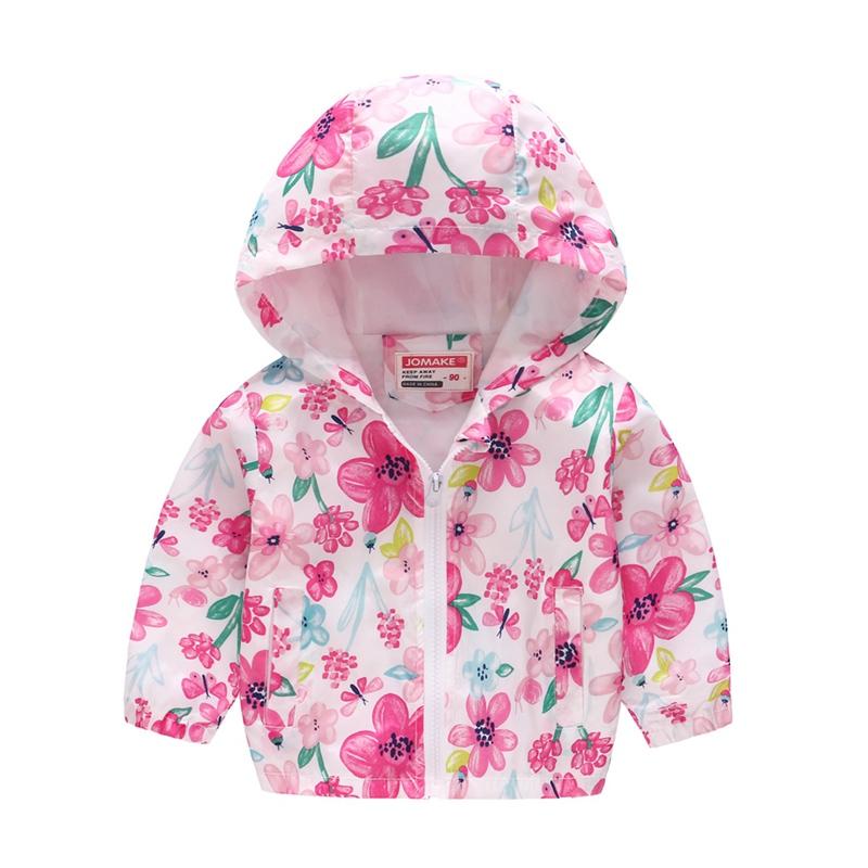 2-9 Years Kids Spring Autumn Thin Hooded Coat Printed Zipper Outwear