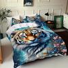 Retro Leśny Tygrys 3D Nadruk Poszewka na Kołdrę Poszewka na Poduszkę Niebiesko-Złoty Kwiatowy Komplet Pościeli Dla Dzieci Młodzieży Dorosłych Poszewka na Kołdrę z Dzikiej Przyrody
