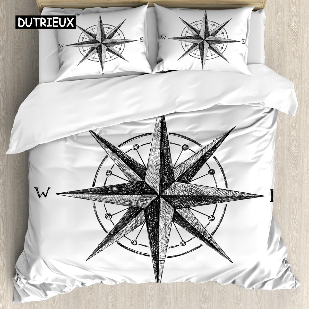 

SkinFriendly Breathable Queen King Compass Antique Old Plan Discovery Ship Pirate Wave Navigation Geography Polyester Quilt Comforter (quilt)-EU Single(135*200cm)3pcs