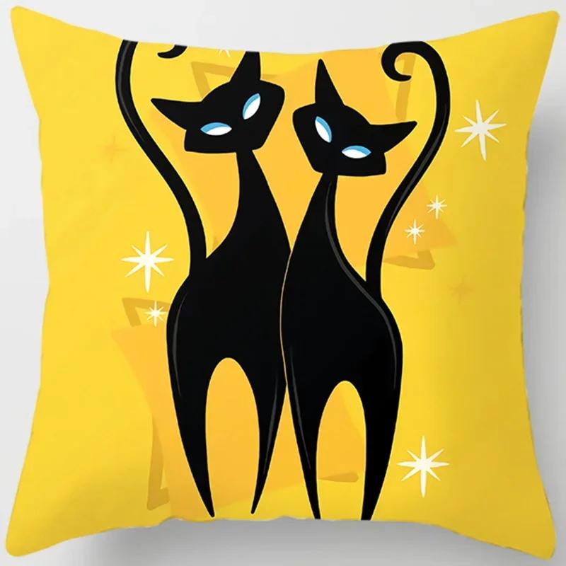 Cartoon Cat Throw Pillow Cover With Short Plush Print For Living Room Sofa Decoration Cushion Cover Pillow Covers Decorative