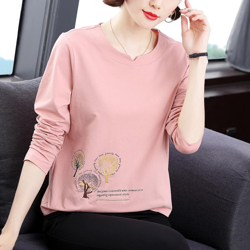 Fashion Long Sleeve T Shirt Women Mom Spring Autumn Wear Base Layer Middle Age Casual Top
