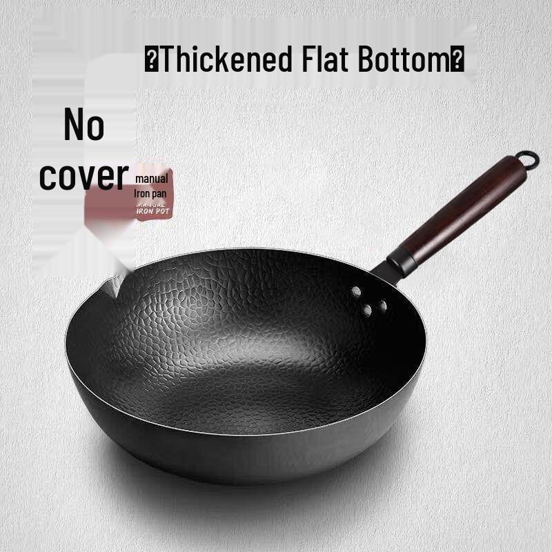 Ручная старая чугунная вок-сковорода с антипригарным покрытием, подходит для газовых и индукционных плит.