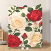 Fflannel Blanket 1pc Red And White Roses Blossoming Soft Comfortable and Warm This Nap Blanket/sofa Blanket Is Suitable for All Se