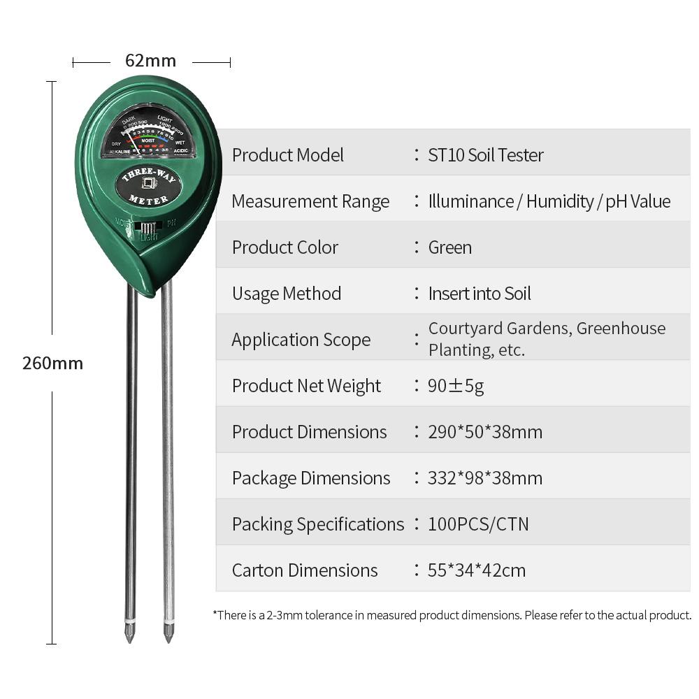 Cost-Effective 3-in-1 PH/Moist/Sunlight Dual-rod Soil Tester for Home Use Agriculture Farming