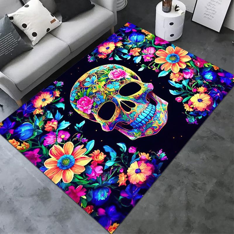 1PC Skull Dark Gothic Pattern Printed Carpet Rug for Living Room Bedroom Home Sofa Decoration,Non-slip Floor Mat Floor Mat