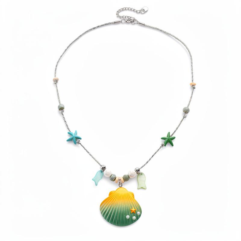 Boho Ocean Shell Starfish Pendant Necklace for Women Jewelry, Trendy Accessory for Vacation Daily Wear Gift