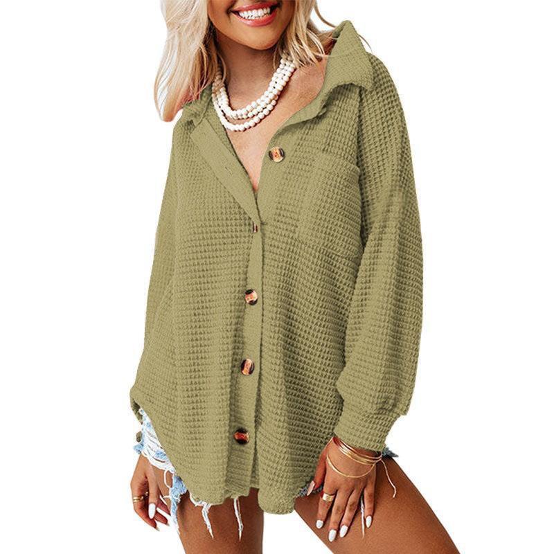 

Fashion Women Solid Color Casual Loose Cardigan Button Top T-shirt Long Sleeve Shirt L армия зеленый