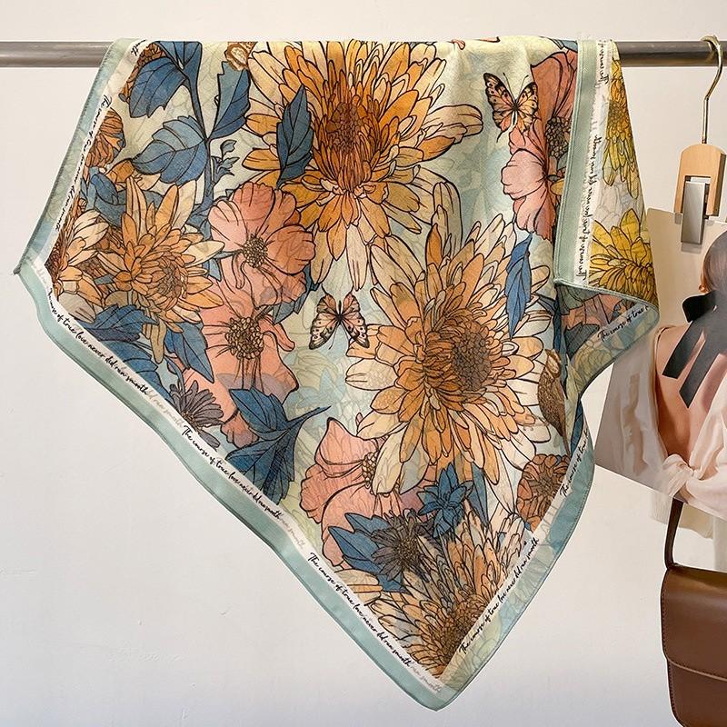 70cm Cotton Floral Print Bandana Square Scarf Women Girls Headband Accessories Handkerchief Neckerchief Hairscarf Pashmina Shawl