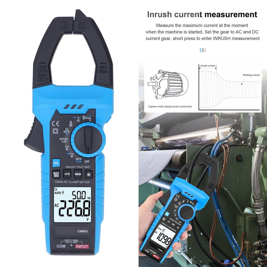 Digital Clamp Meter Multimeter High Reliability 1000A Backlight LCD Display Ergonomic Design AC Clamp Meter for Communication