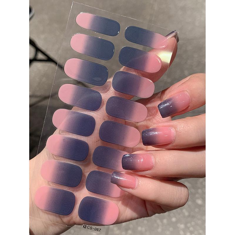 Gradient Color Nail Stickers Simple Waterproof Nail Sticker Semi-Cured Gel Nail Stickers Full Cover Self-Adhesive Manicure Patch