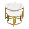 Sofa Side Table Modular Coffee Set, Marble Look, Golden Metal Frame, Round Tea Tables in Two Sizes, Nesting Table, Set of 2