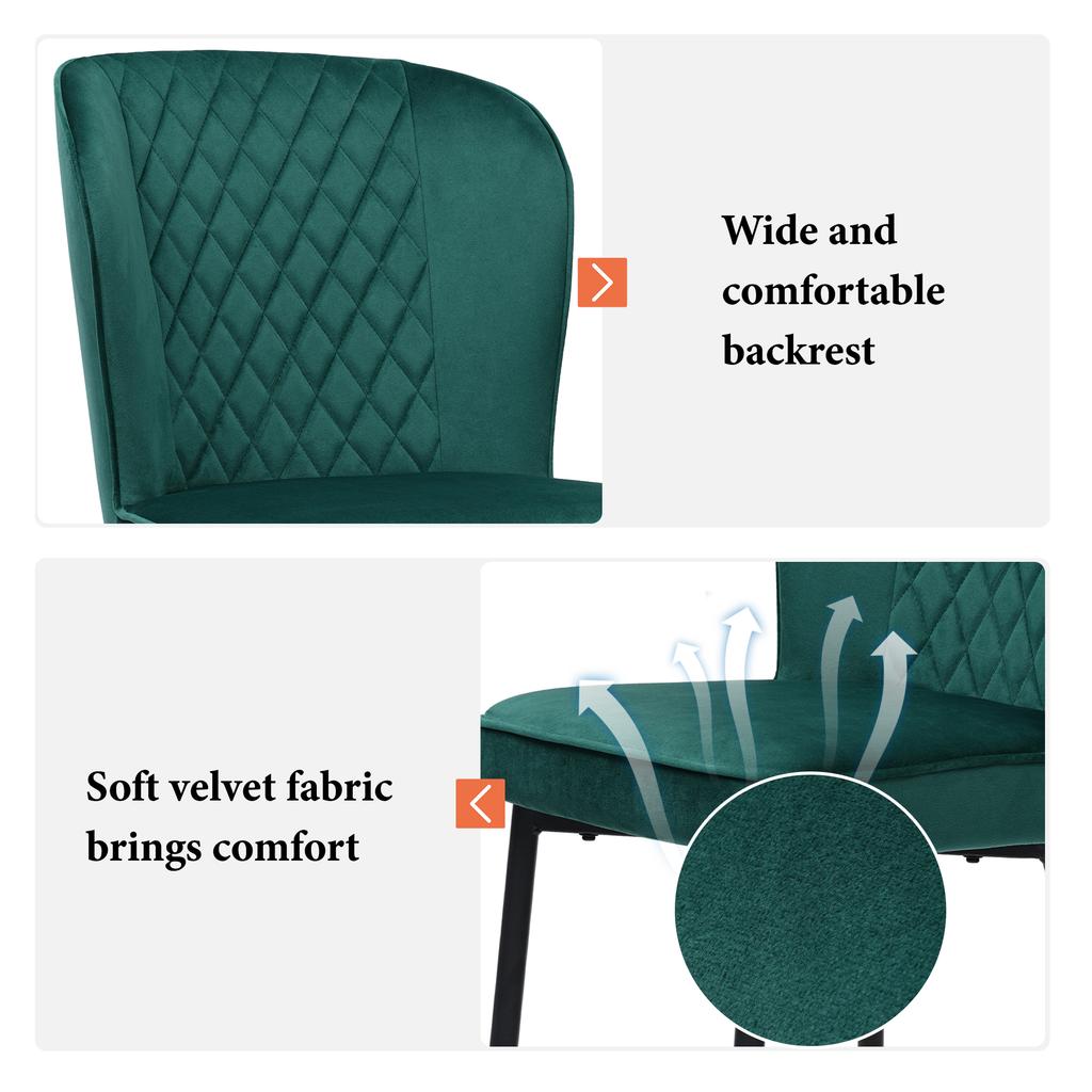 Dining Chair (2 Pcs), Dark Green, Upholstered Chair Design Chair with Backrest, Seat Made of Velvet Frame Made of Metal