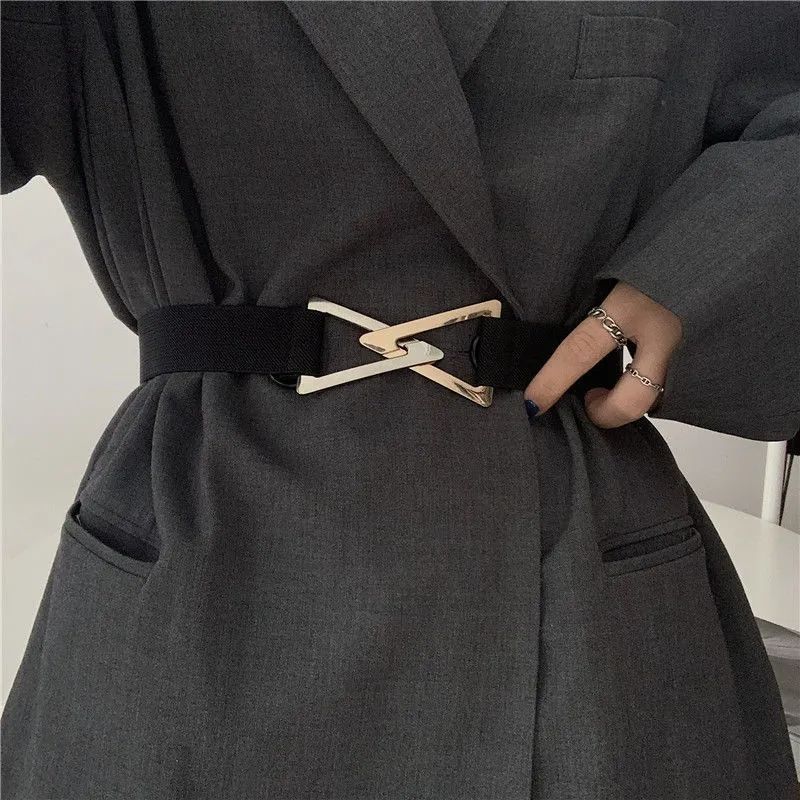 Black Elastic Modern Waist Belt With Beautiful Triangle Clip Designed Women For