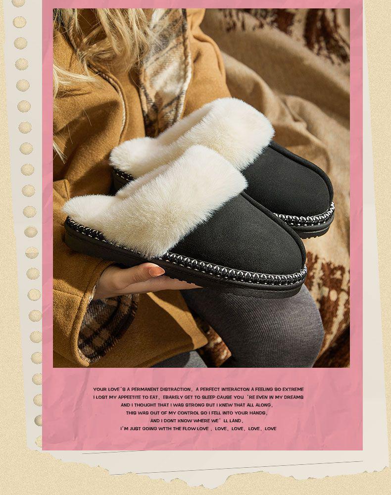 Women's Warm Furry British-Style Cotton Slippers, Non-Slip Thick Sole for Indoor/Outdoor Use, Suitable for Couples and Men