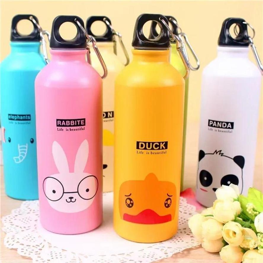 1 Pcs 500ML Candy Color Cute Cartoon Pattern Aluminum Water Bottle Kitchen Accessories Metal Water Bottle