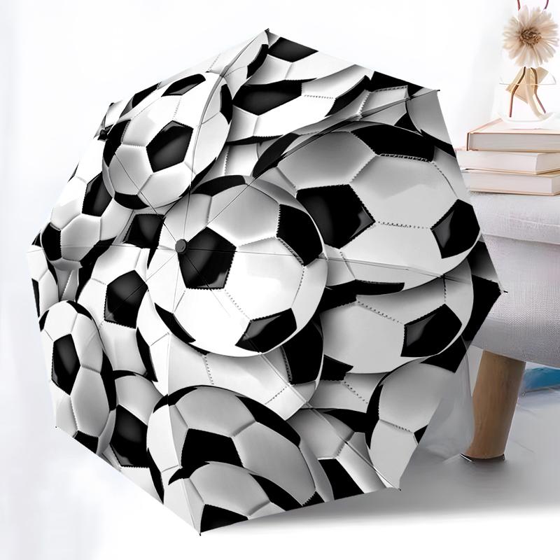 Football Design Folding Umbrella - Fashionable Auto-Open Design 8 Iron Ribs Plastic Handle Foldable Sunshade Perfect Gifts