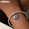 WOSTU 925 Sterling Silver Rainbow Dream catcher Charms Pendant Blue Angel Wing Beads Fit Original Bracelet Neckace DIY Gift