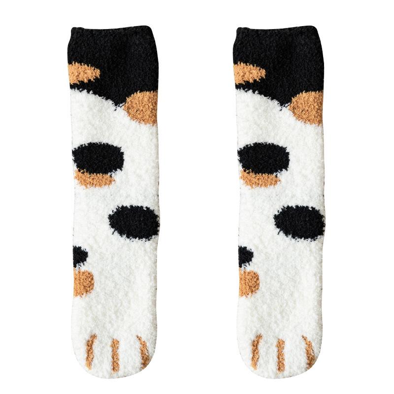 Niedliche Damen-Kniestrümpfe mit Katzenpfoten aus Korallenfleece - Warm, dick und kuschelig für Herbst und Winter One Size