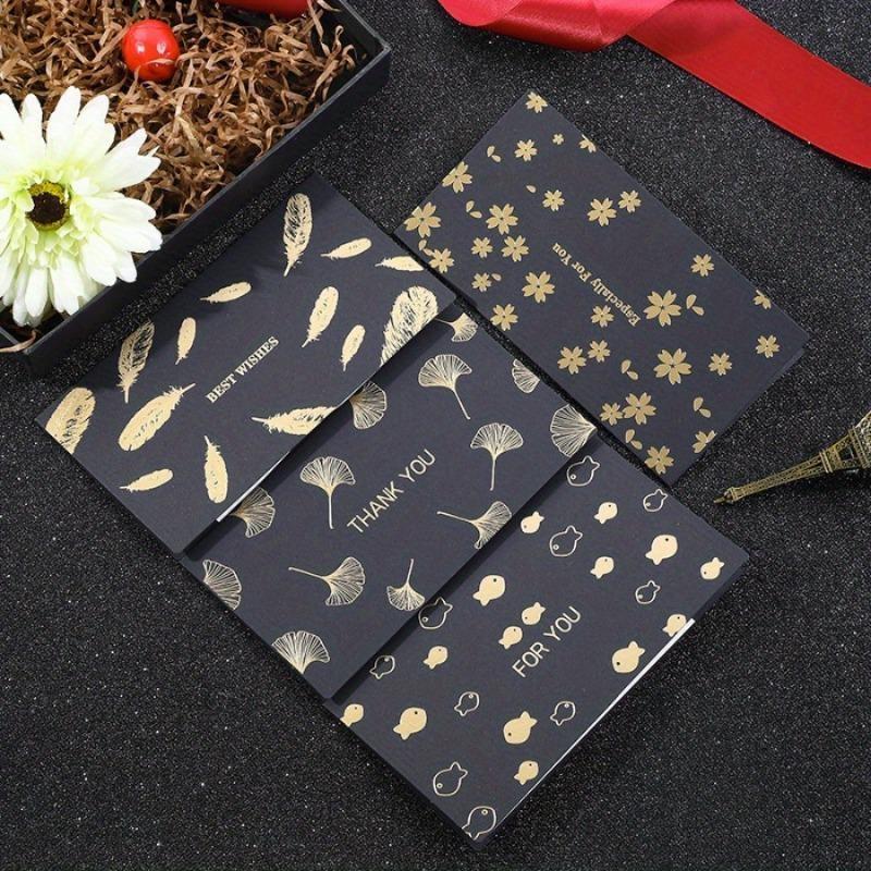 10PCS Black Gold Stamping Valentine's Day Card with White Inside Page Business Thanks Birthday Card Thanks Teacher's Day Card