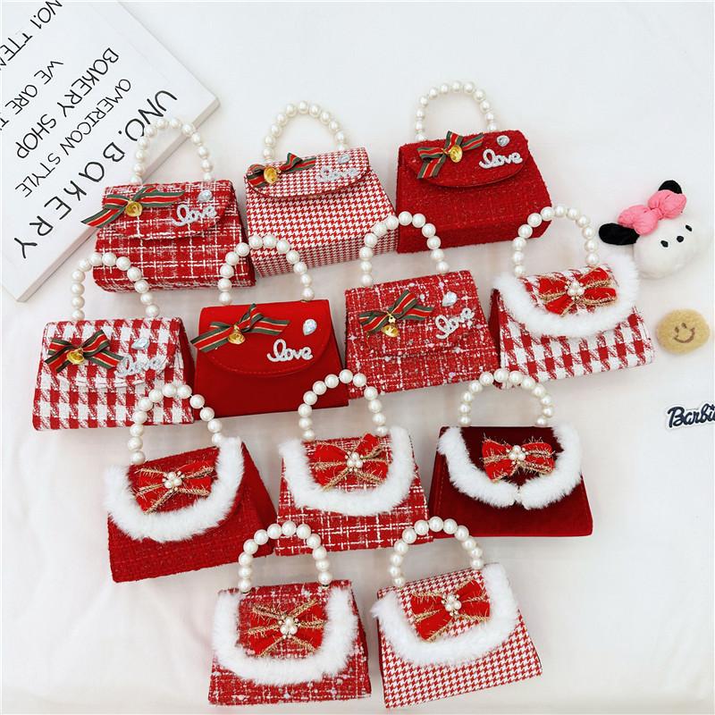 Adorable Red Pearl Handheld Princess Purse For Little Girls With Charming Cartoon Design