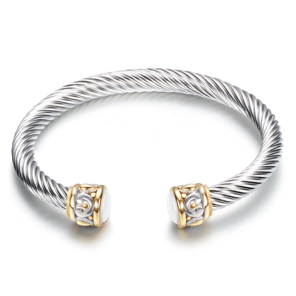 European Retro Two-Tone Rhinestone Titanium Steel Bracelet