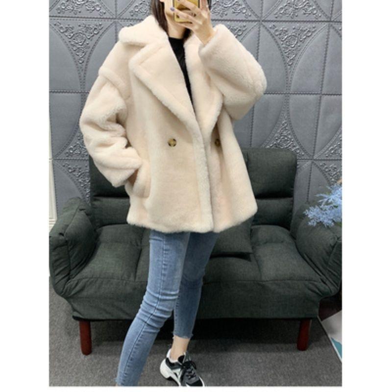 Neuer körniger Imitationslammfellmantel Damen Schafschur verdickt warm kurzer modischer Mantel