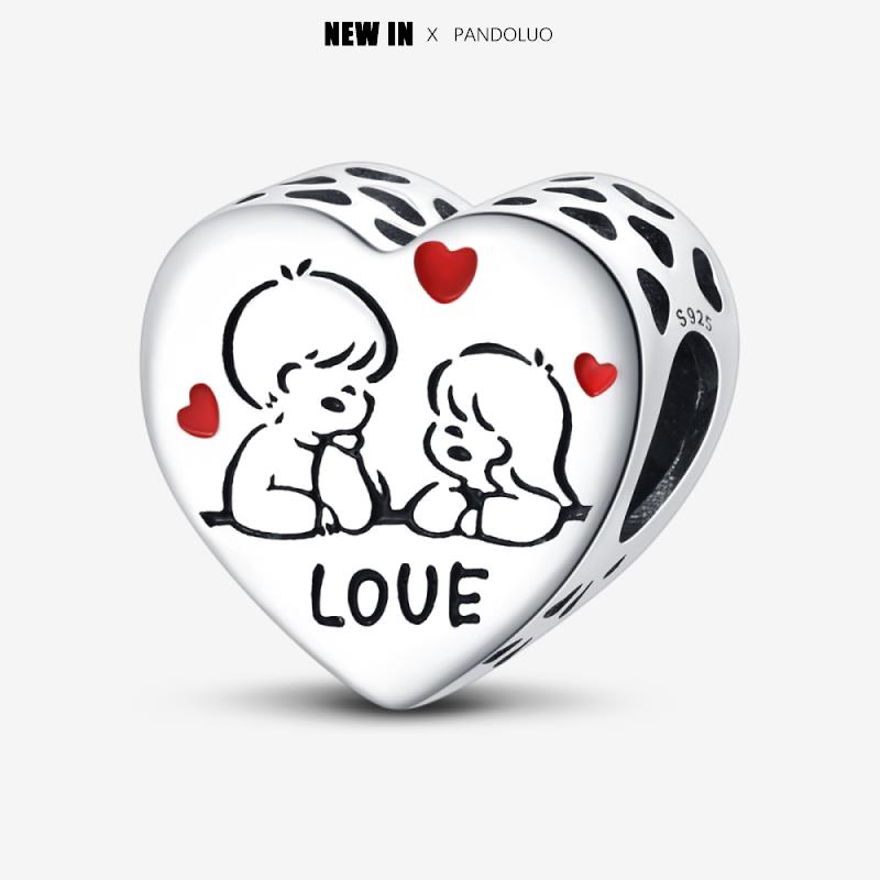 New In Heart Shaped Pattern Charm Beads Fits Pandach Original Bracelet Women Copper Pendant Bead Jewelry Gift