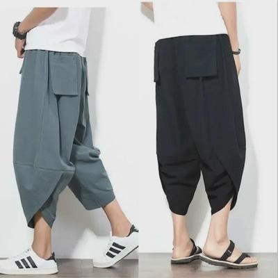 Pantaloni harem crop, largi, pentru bărbați - Pantaloni scurți casual în stil chinezesc, la modă, mărime mare