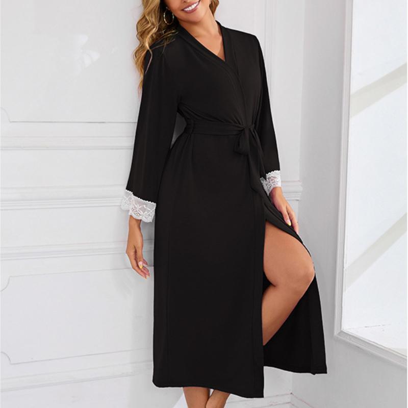 A New Cardigan Women's Lace and Sexy Nightgown with Three-quarter Sleeves